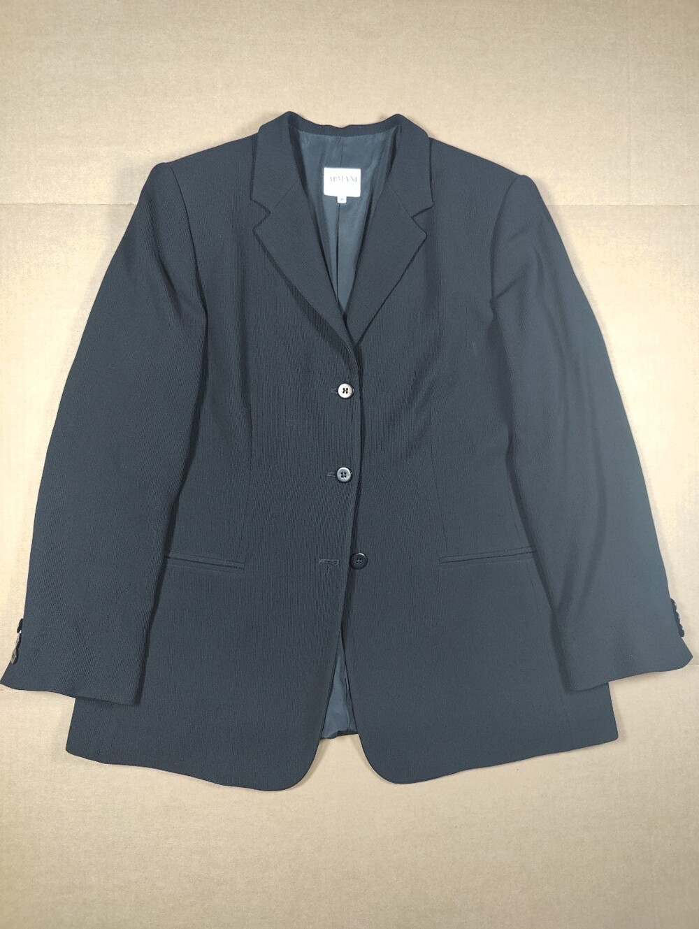 Vintage Armani Collezioni Women Black Wool Blazer Size 52 EU (~XL) Made In Italy